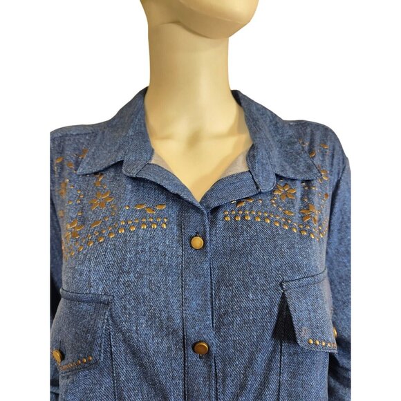 Slim Factor Womens Size 2 X Top Button Up Blouse Stretch,Roll Tab Plus Blue -23 - Picture 5 of 13